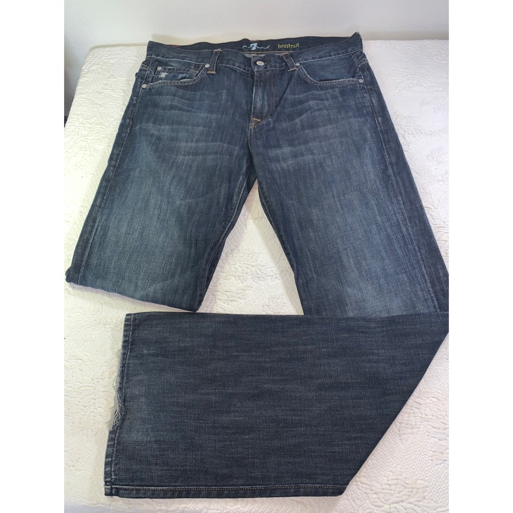 7 For All Mankind Mens Bootcut Jeans Dark Wash Distressed Denim 35x33